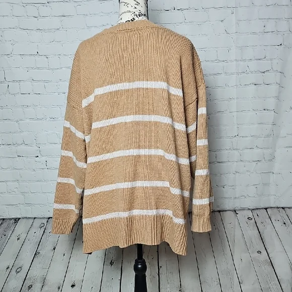 Lane Bryant Tan and White Striped Crew Neck Sweater - Picture 4 of 7
